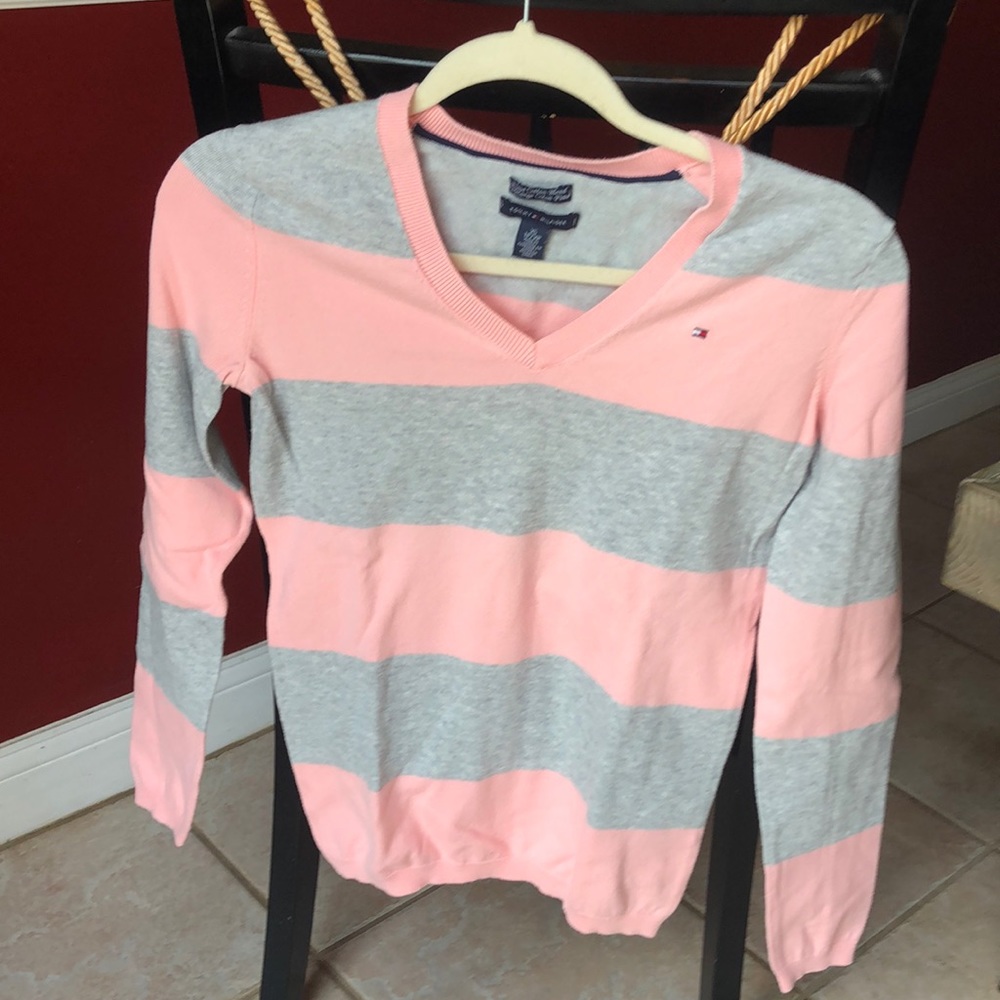 Tommy Hilfiger XS pink and gray striped sweater